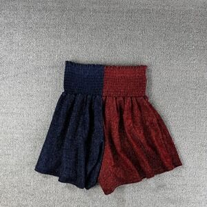 Peach Love Shorts Womens Medium Red Blue Metallic Glitter Smocked High Waist